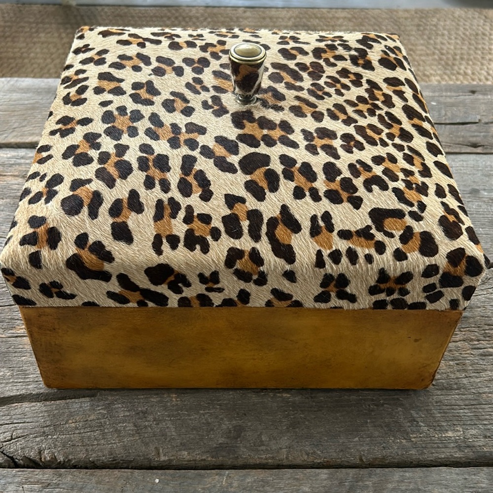 Maitland-Smith leather wood box in leopard